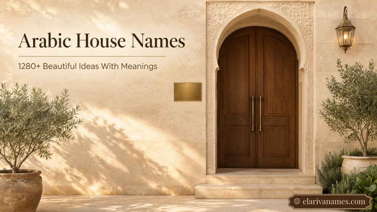 Elegant Arabic House Names displayed as a feature concept for a welcoming villa entrance.