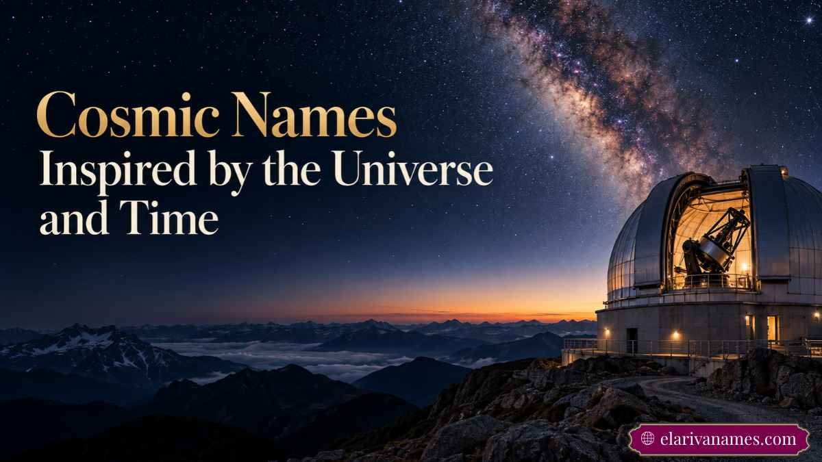 Names That Mean Timekeeper beneath a starry sky beside an astronomical observatory.