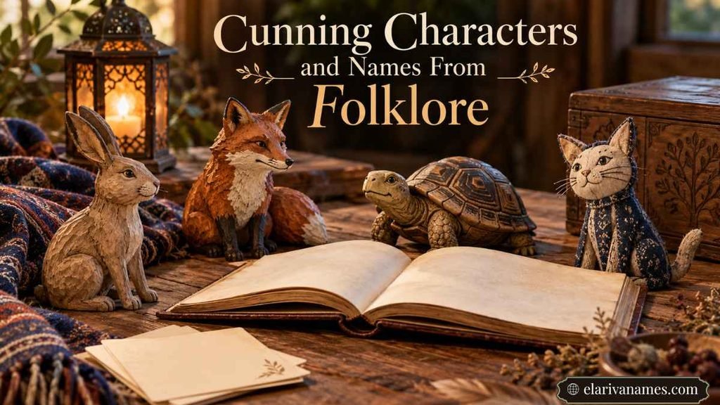 Folklore trickster figures depict Names That Mean Cunning through wit and storytelling.