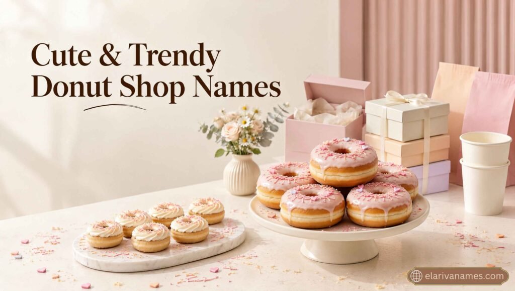 Pastel frosted donuts inspire cute and trendy Donut Shop Names ideas.