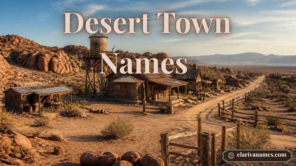 Desert Wasteland Names featuring a weathered desert town surrounded by dry terrain and red-rock formations.