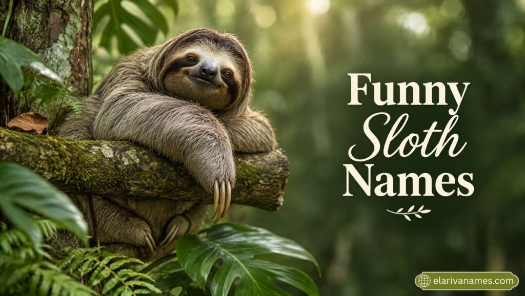 Sleepy sloth clinging to a branch for funny Sloth Names inspiration.