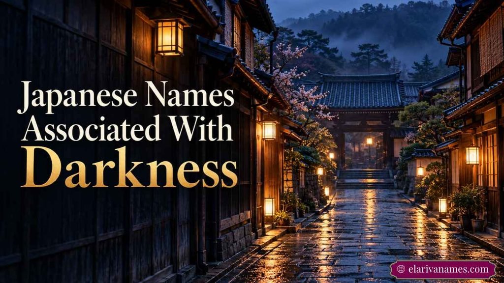 Japanese Names associated with darkness over a lantern-lit Kyoto stone pathway.