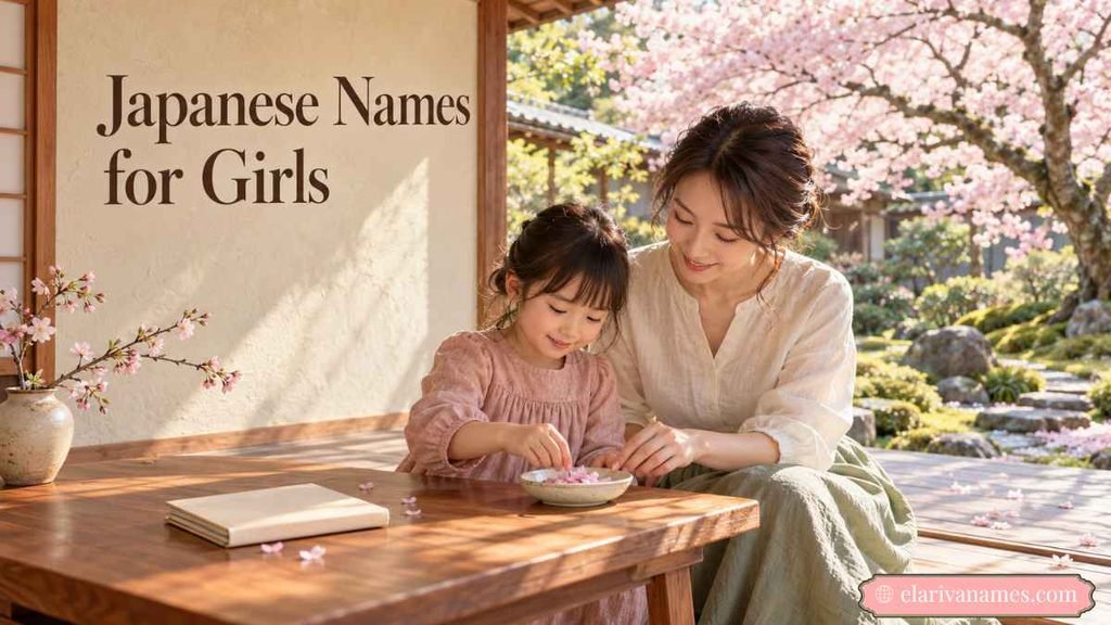 Mother and daughter beneath sakura blossoms for a Japanese Name Generator guide.