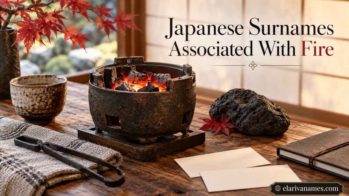 Japanese fire and forge objects illustrate Last Names That Mean Fire.