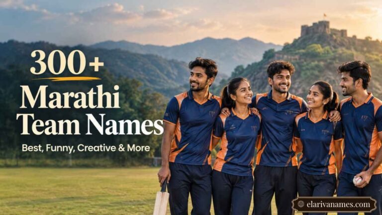 Marathi team names inspired by a cricket team in matching blue and orange jerseys
