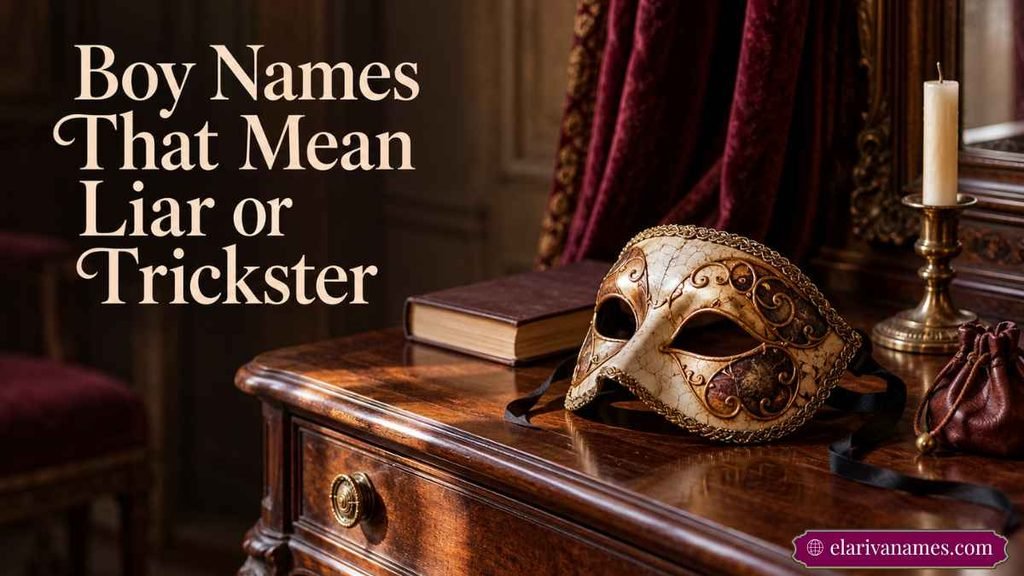 Names That Mean Liar themed theatre image featuring a handcrafted trickster mask.